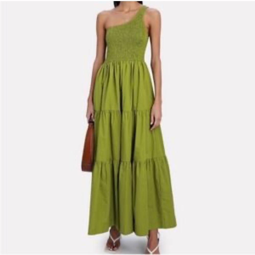 o.p.t Green One Shoulder Tiered Maxi Dress Size S